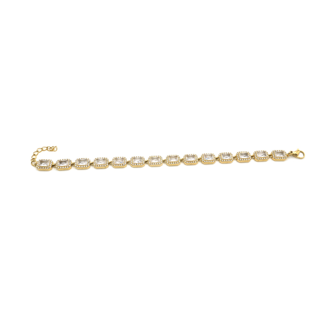 Bracciale Tennis con Cristalli Baguette e Halo In Acciaio Inossidabile