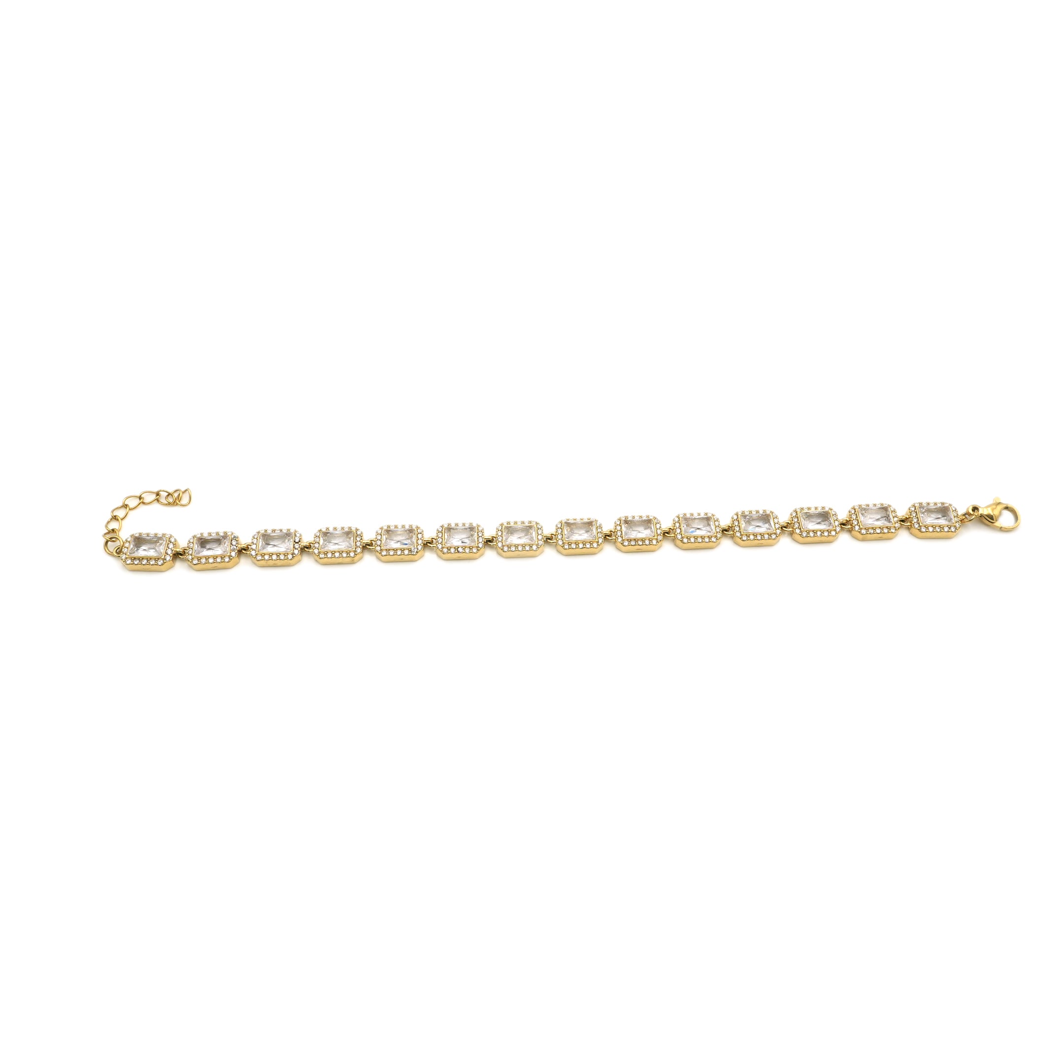Bracciale Tennis con Cristalli Baguette e Halo In Acciaio Inossidabile