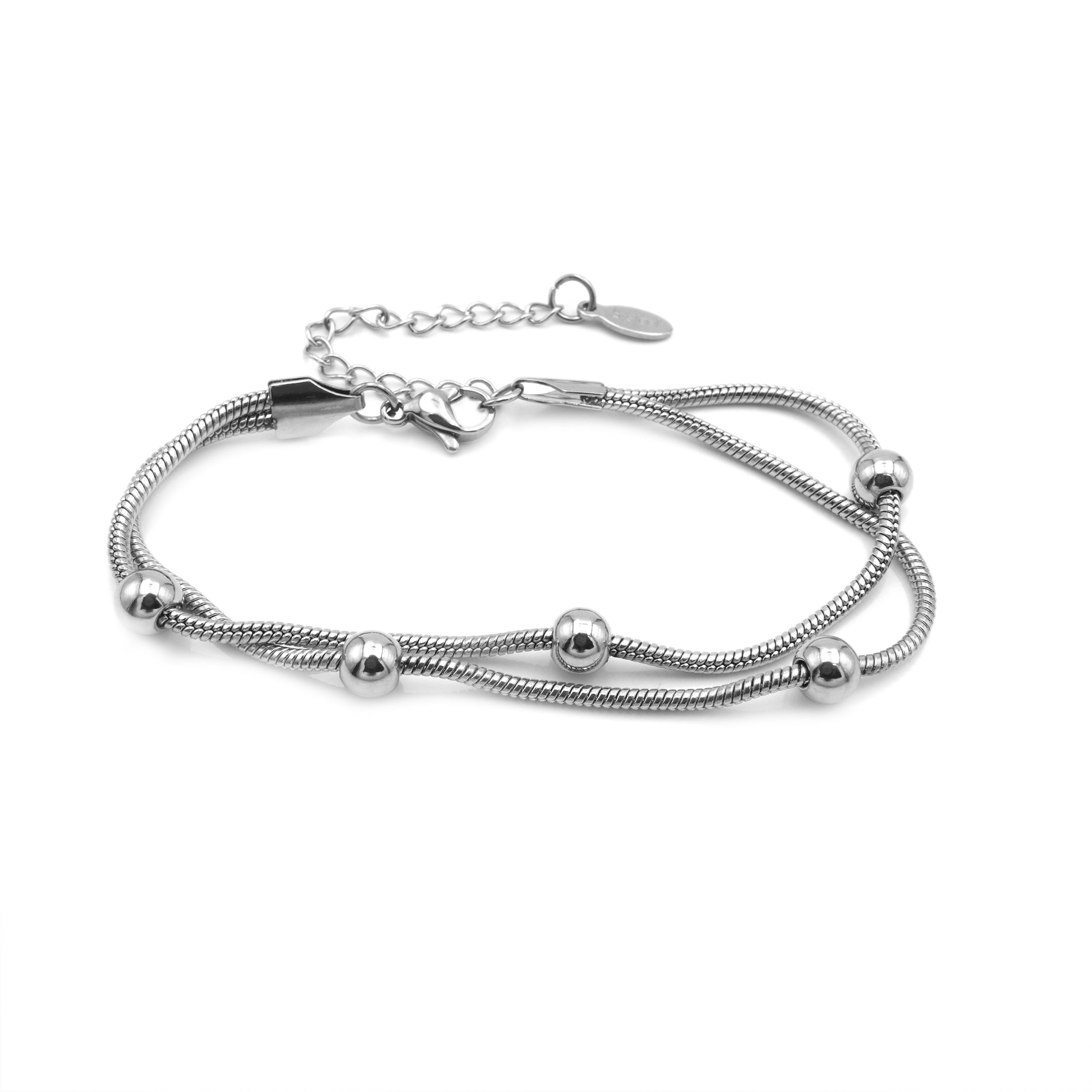 Bracciale Doppia Catena Snake con Sfere In Acciaio Inossidabile