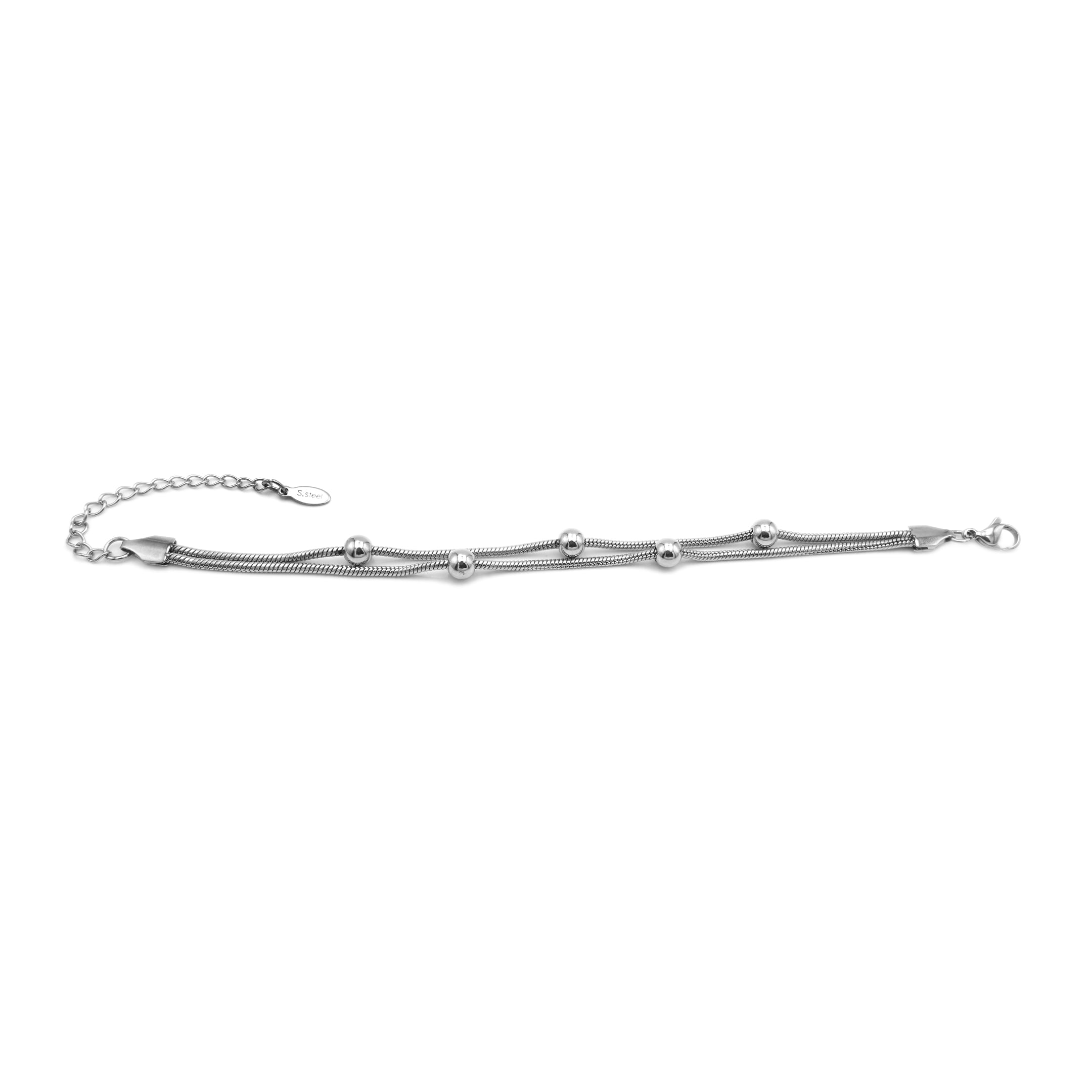 Bracciale Doppia Catena Snake con Sfere In Acciaio Inossidabile