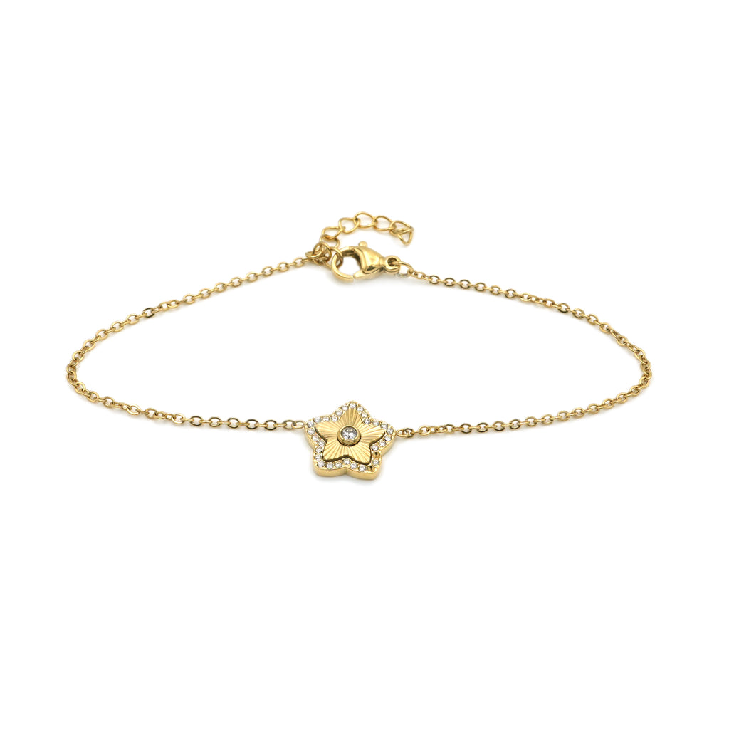 Bracciale Stella Radiante con Pavé e Punto Luce In Acciaio Inossidabile