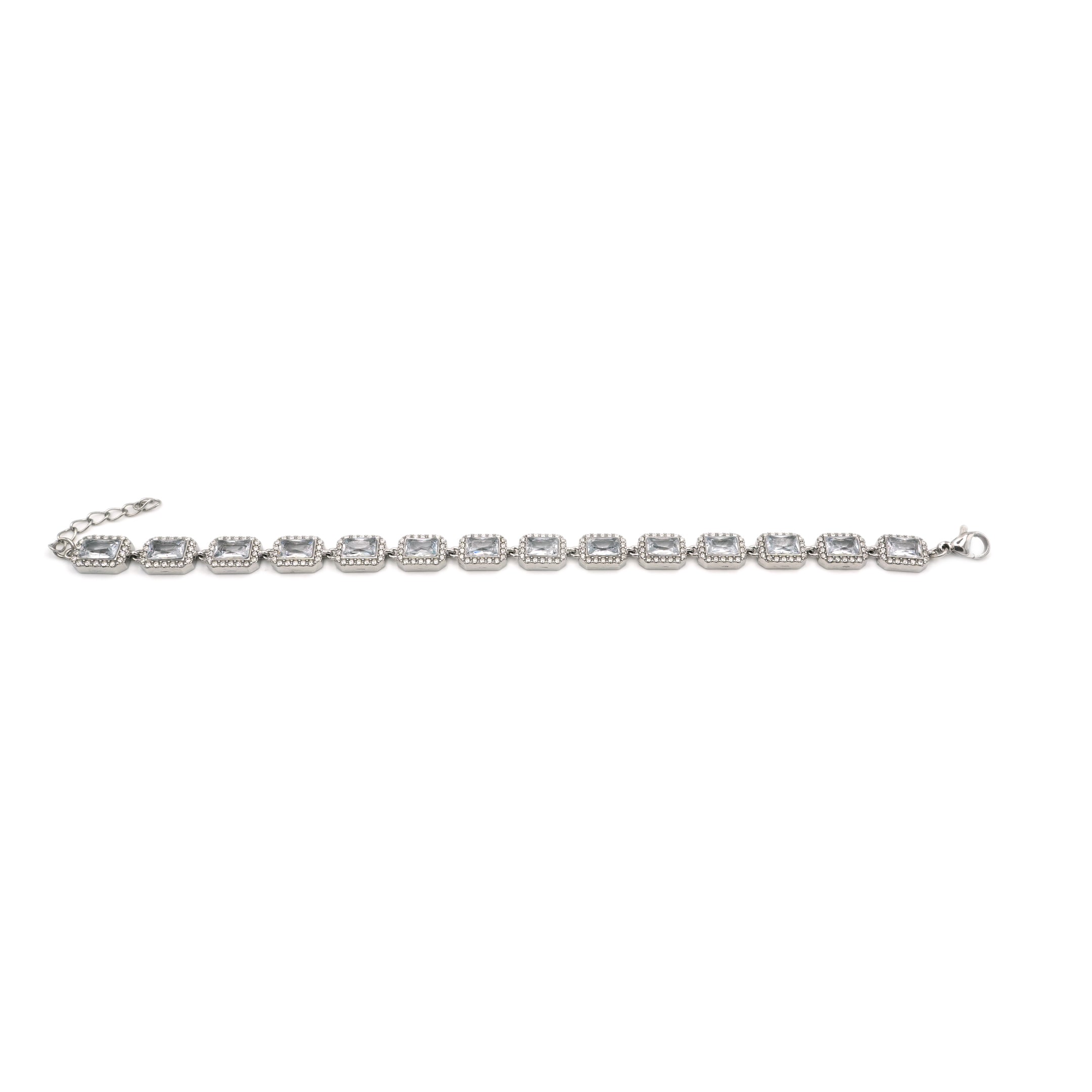 Bracciale Tennis con Cristalli Baguette e Halo In Acciaio Inossidabile