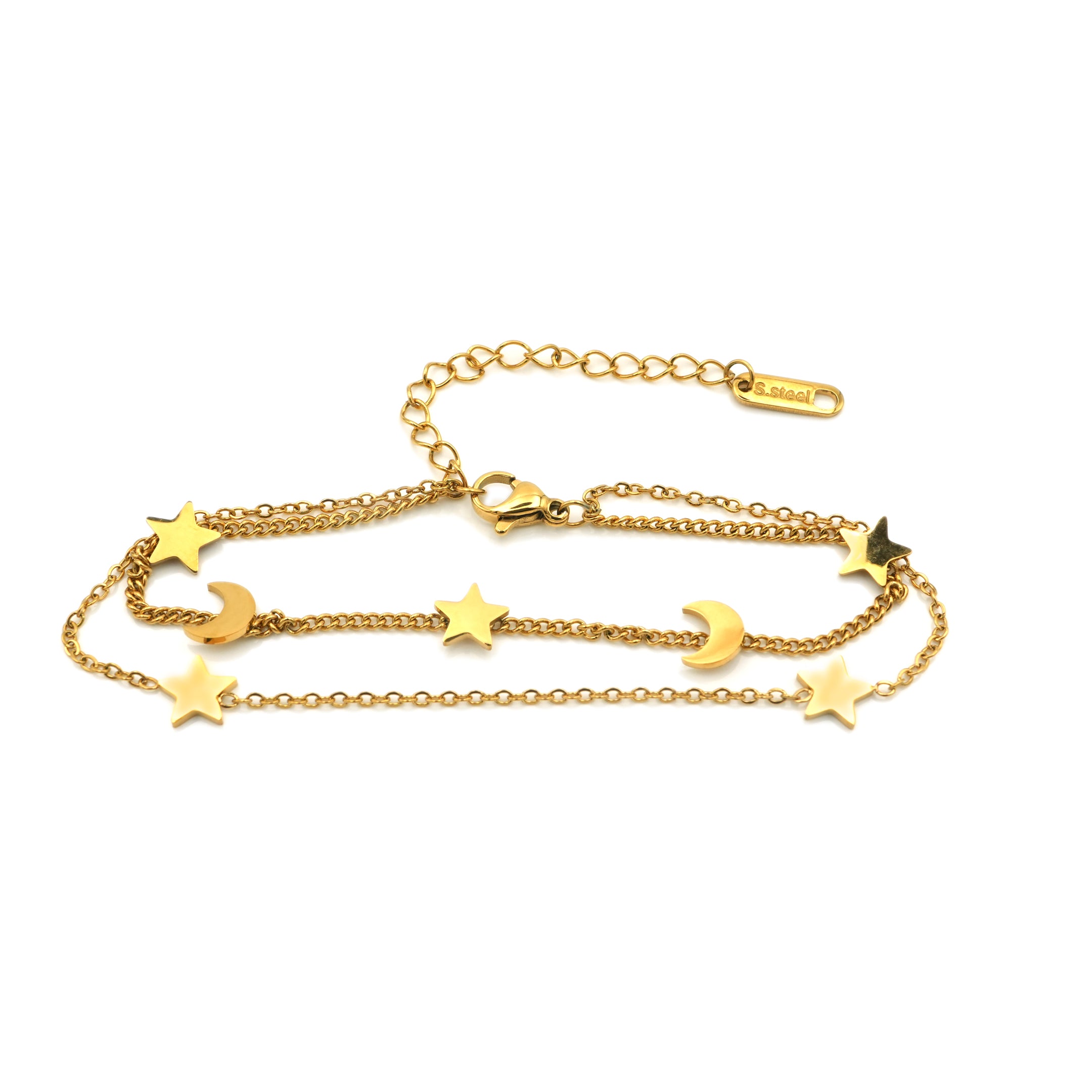 Bracciale Doppia Catena Celestial con Stelle e Lune In Acciaio Inossidabile