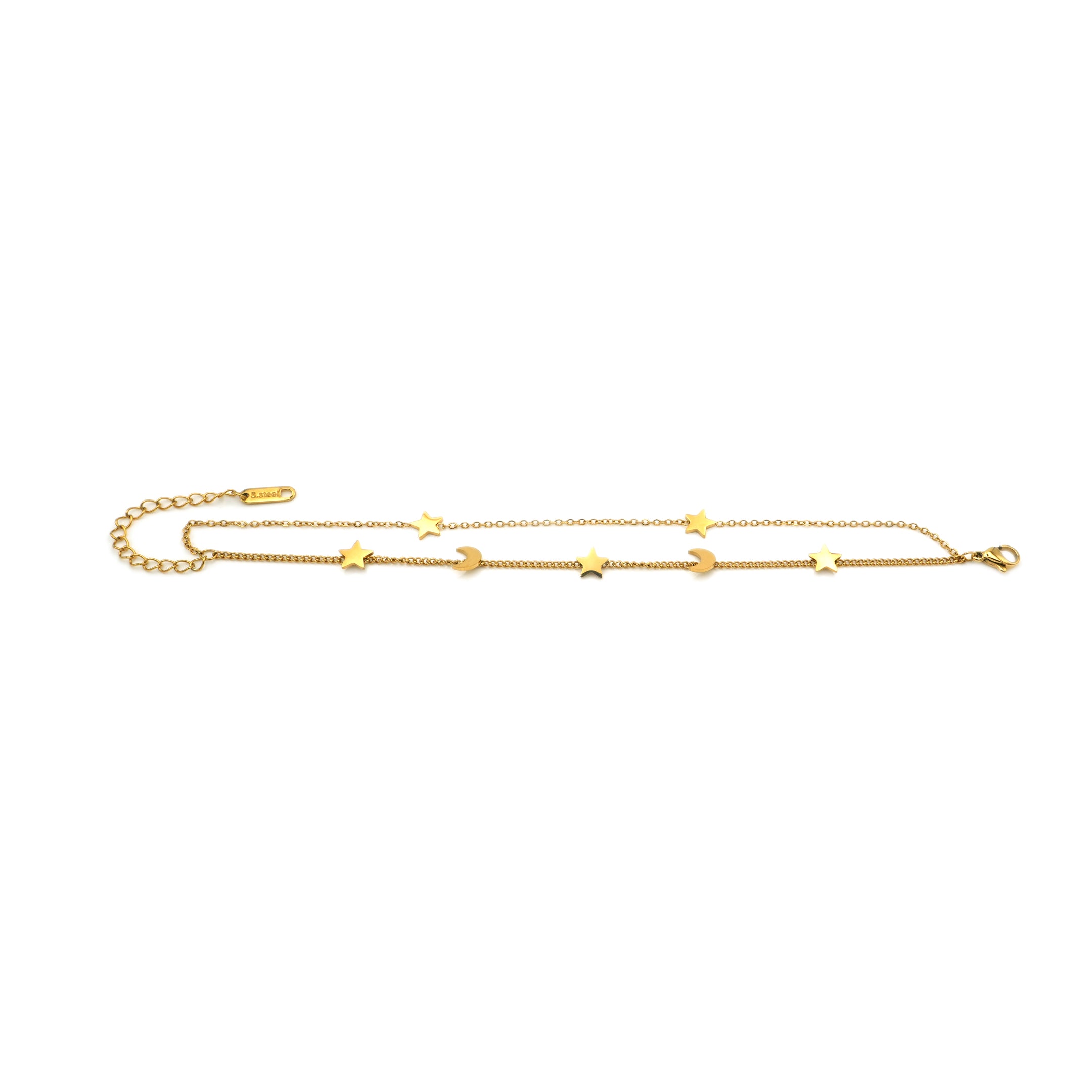 Bracciale Doppia Catena Celestial con Stelle e Lune In Acciaio Inossidabile