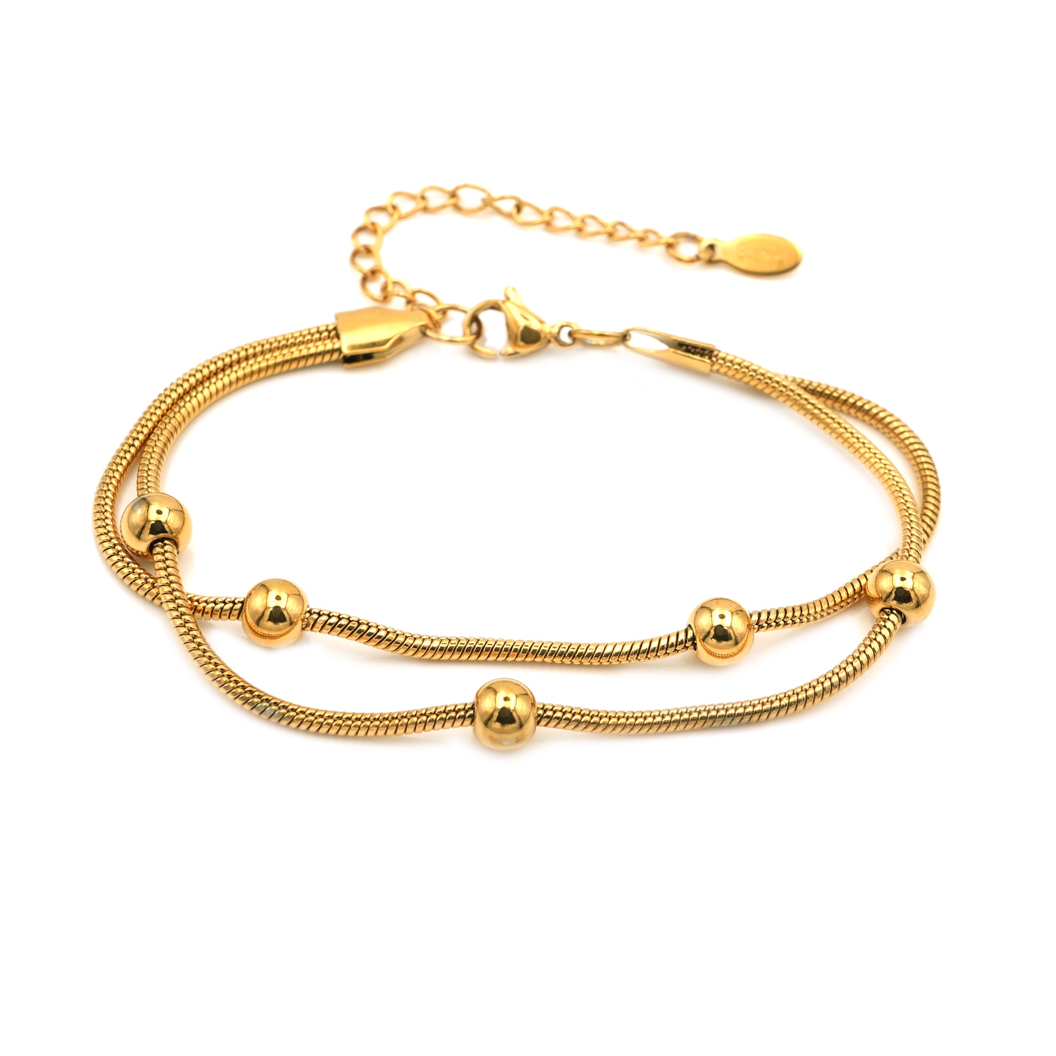 Bracciale Doppia Catena Snake con Sfere In Acciaio Inossidabile