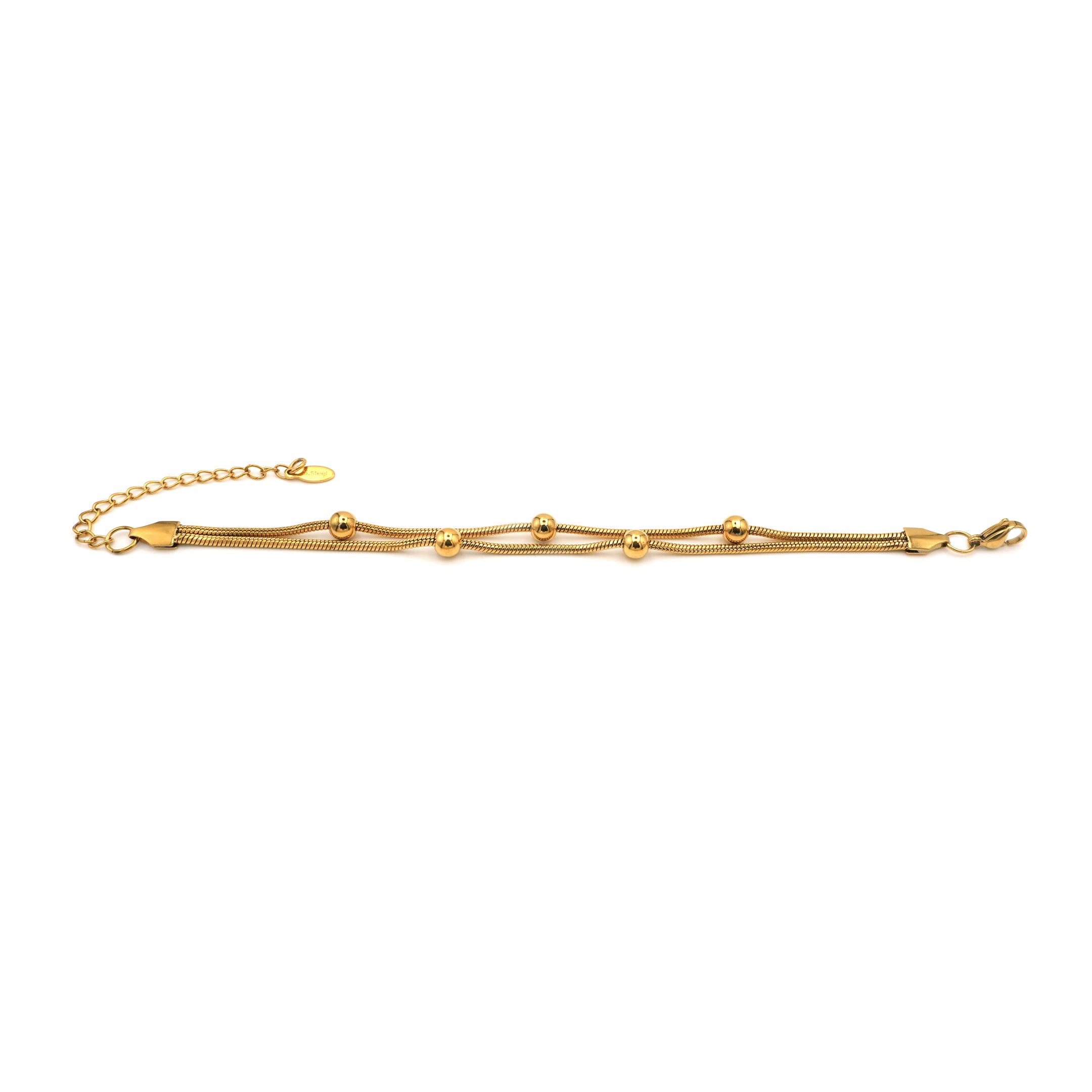 Bracciale Doppia Catena Snake con Sfere In Acciaio Inossidabile