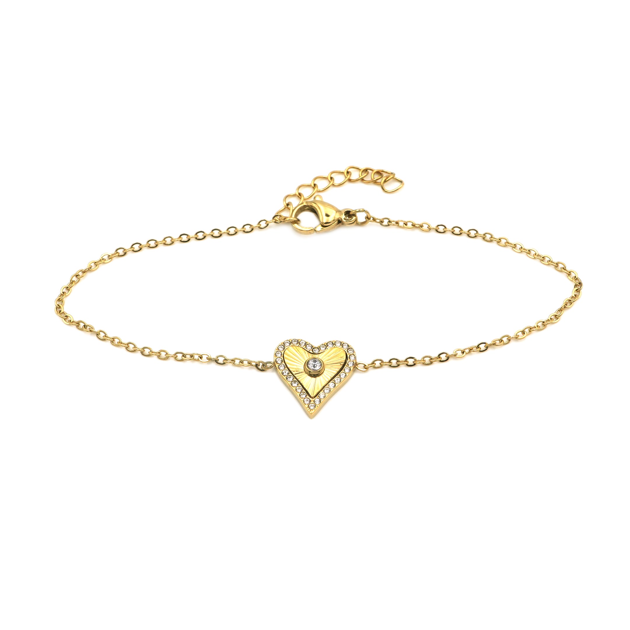 Bracciale Cuore Radiante con Pavé e Punto Luce In Acciaio Inossidabile