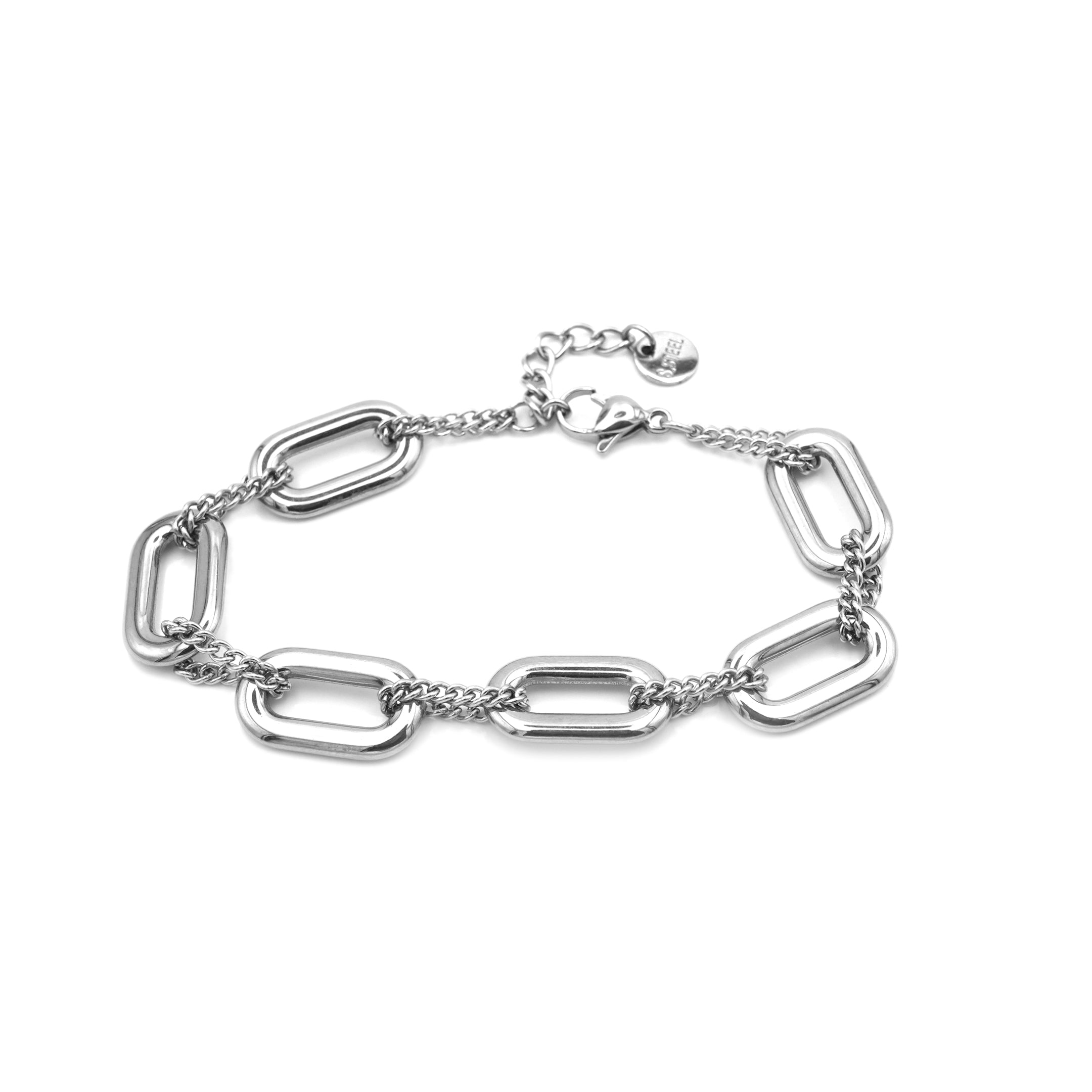 Bracciale con Link Ovali e Doppia Catena In Acciaio Inossidabile