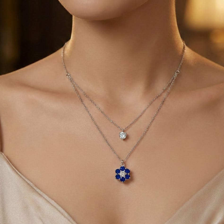 Collana con Punto Luce e Fiore Zirconato In Argento 925