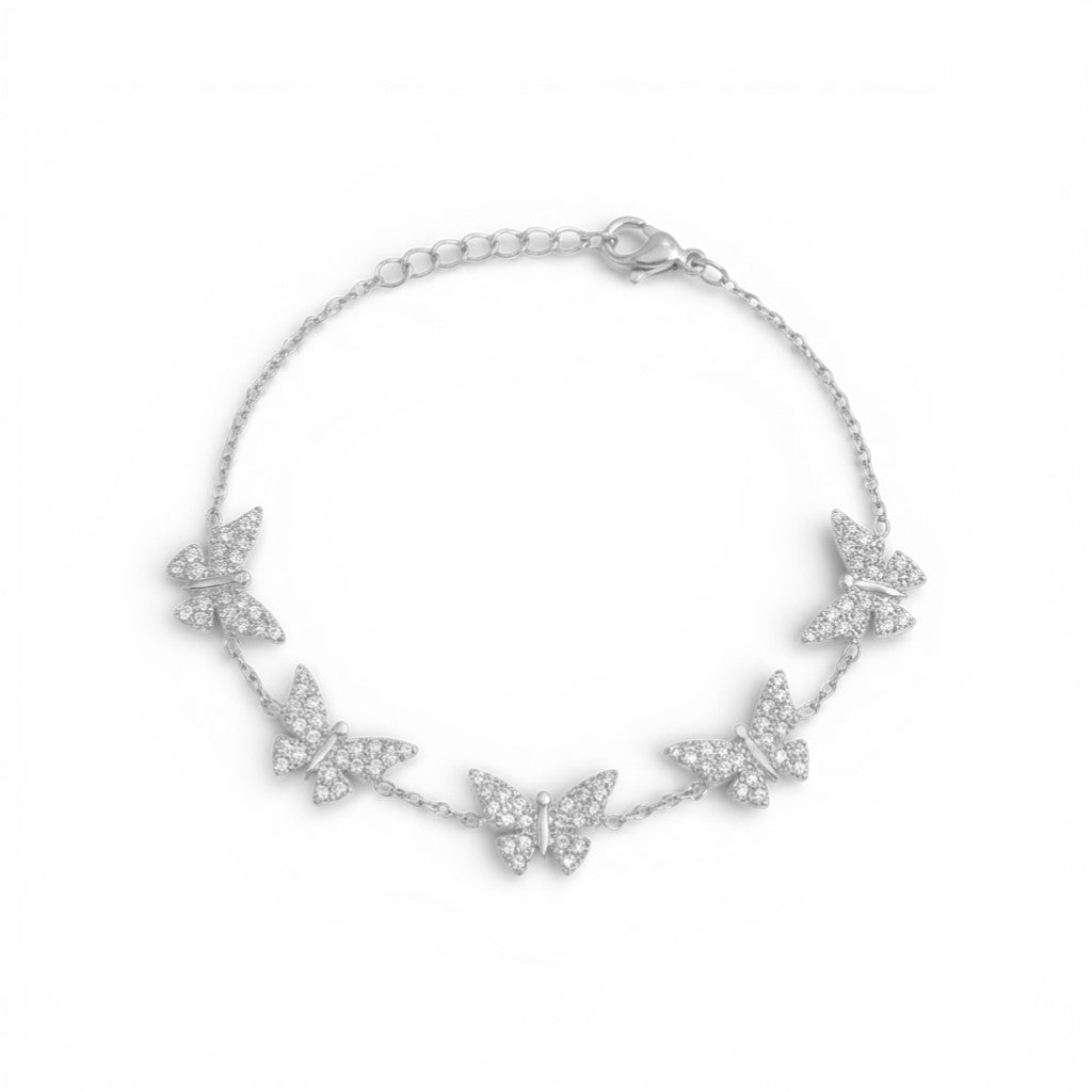 Bracciale Farfalle Zirconate In Acciaio Inossidabile