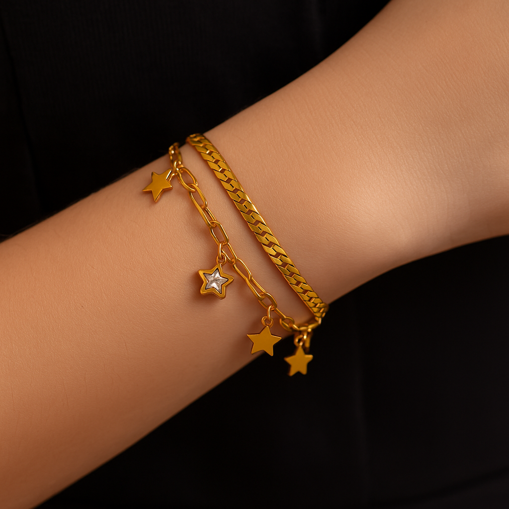 Bracciale doppio con stelle in Acciaio