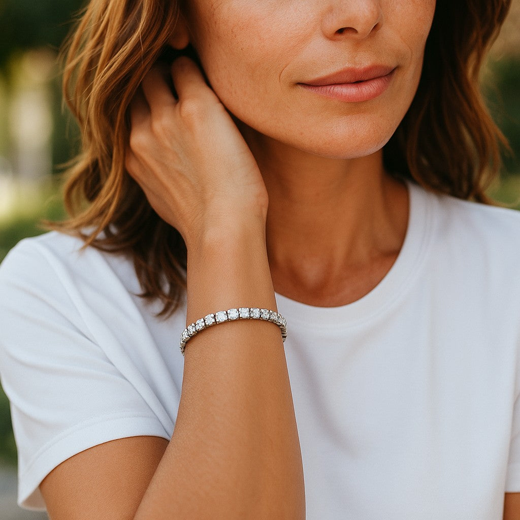 Bracciale Tennis Elite con Cristalli Bianchi In Acciaio Inossidabile