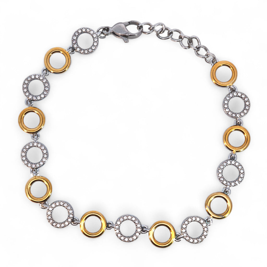 Bracciale Catena Cerchi Bicolore e Zirconi In Acciaio Inossidabile
