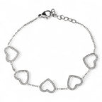Bracciale con Cuori Contornati da Zirconi Luminosi In Acciaio Inossidabile