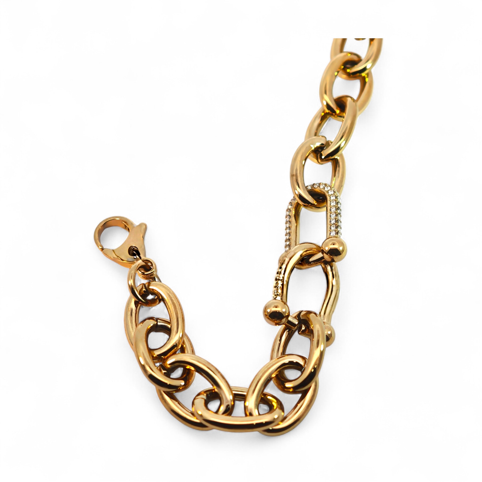 Bracciale Catena con Maglia Centrale e Zirconi in Acciaio Inossidabile