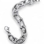 Bracciale Catena con Maglia Centrale e Zirconi In Acciaio Inossidabile