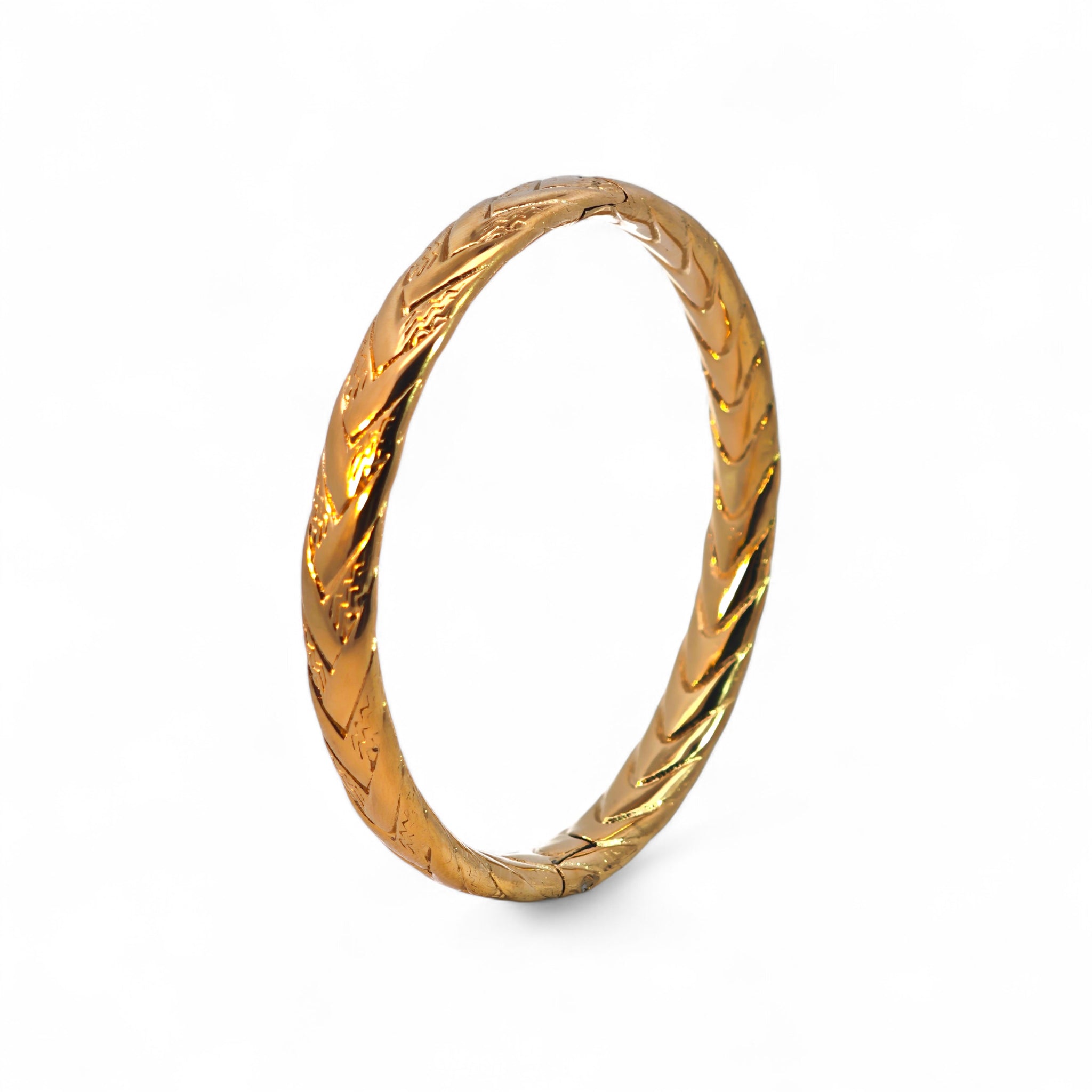 Bracciale Rigido Sottile con Lavorazione a Spiga di Grano in Acciaio Inossidabile