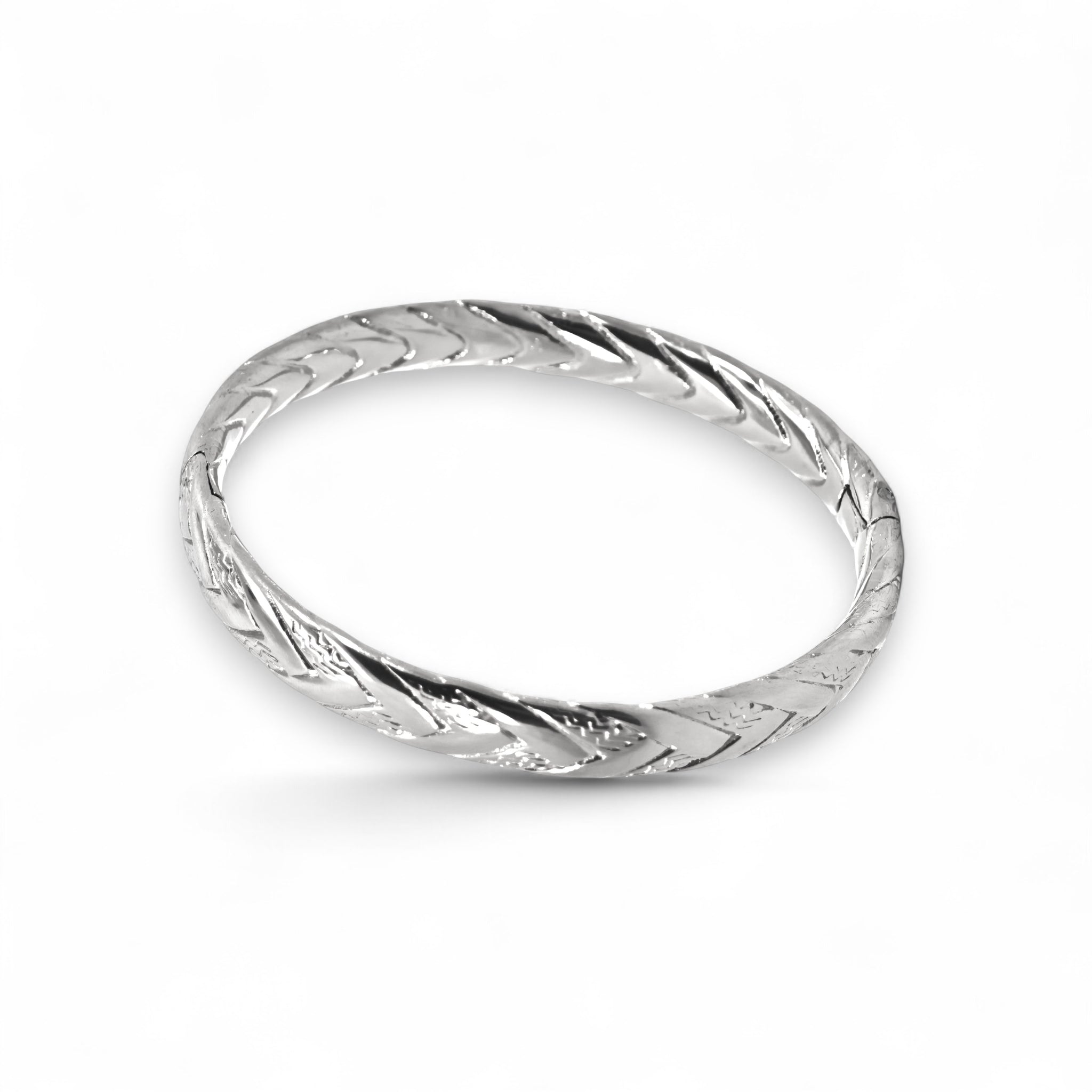 Bracciale Rigido Sottile con Lavorazione a Spiga di Grano in Acciaio Inossidabile