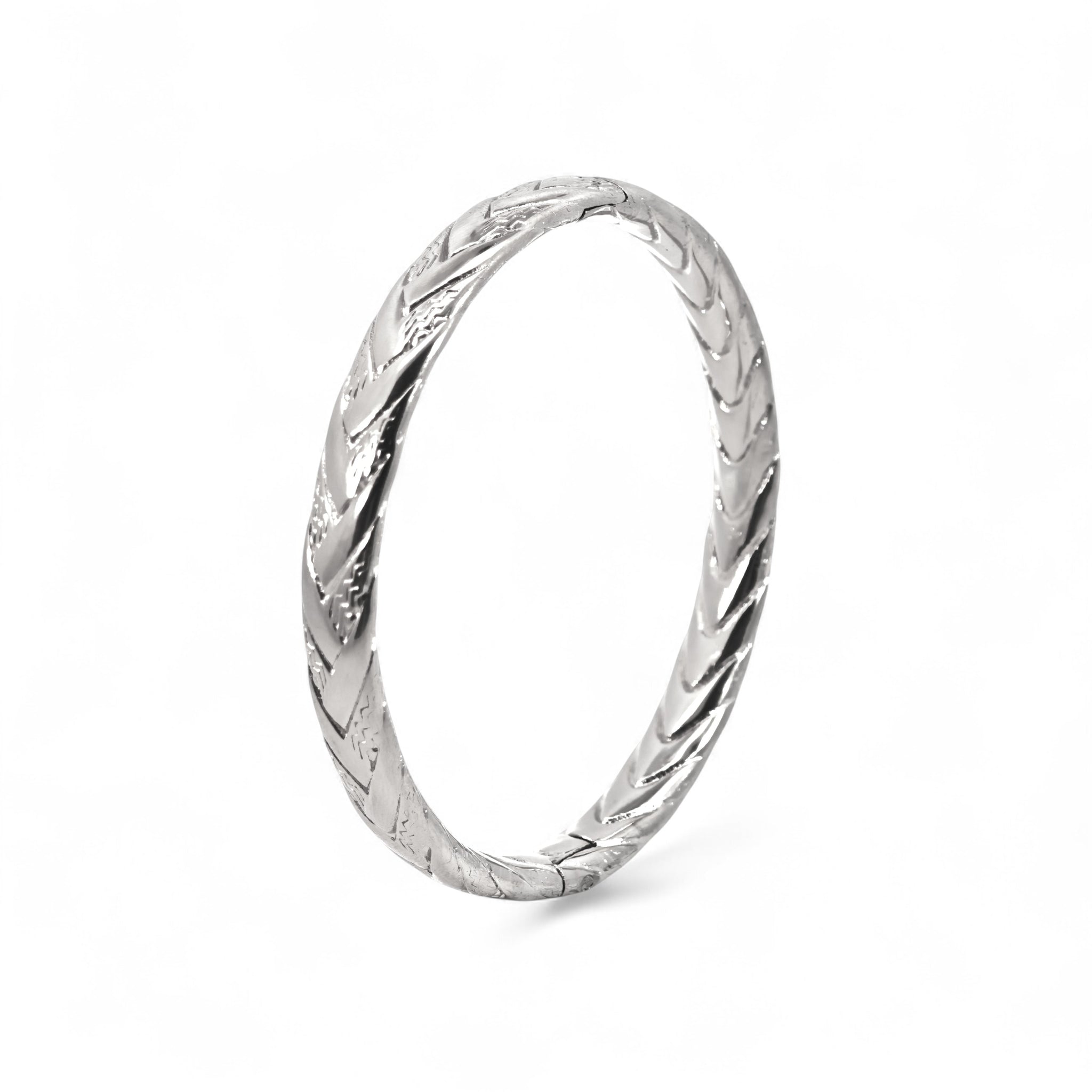 Bracciale Rigido Sottile con Lavorazione a Spiga di Grano in Acciaio Inossidabile