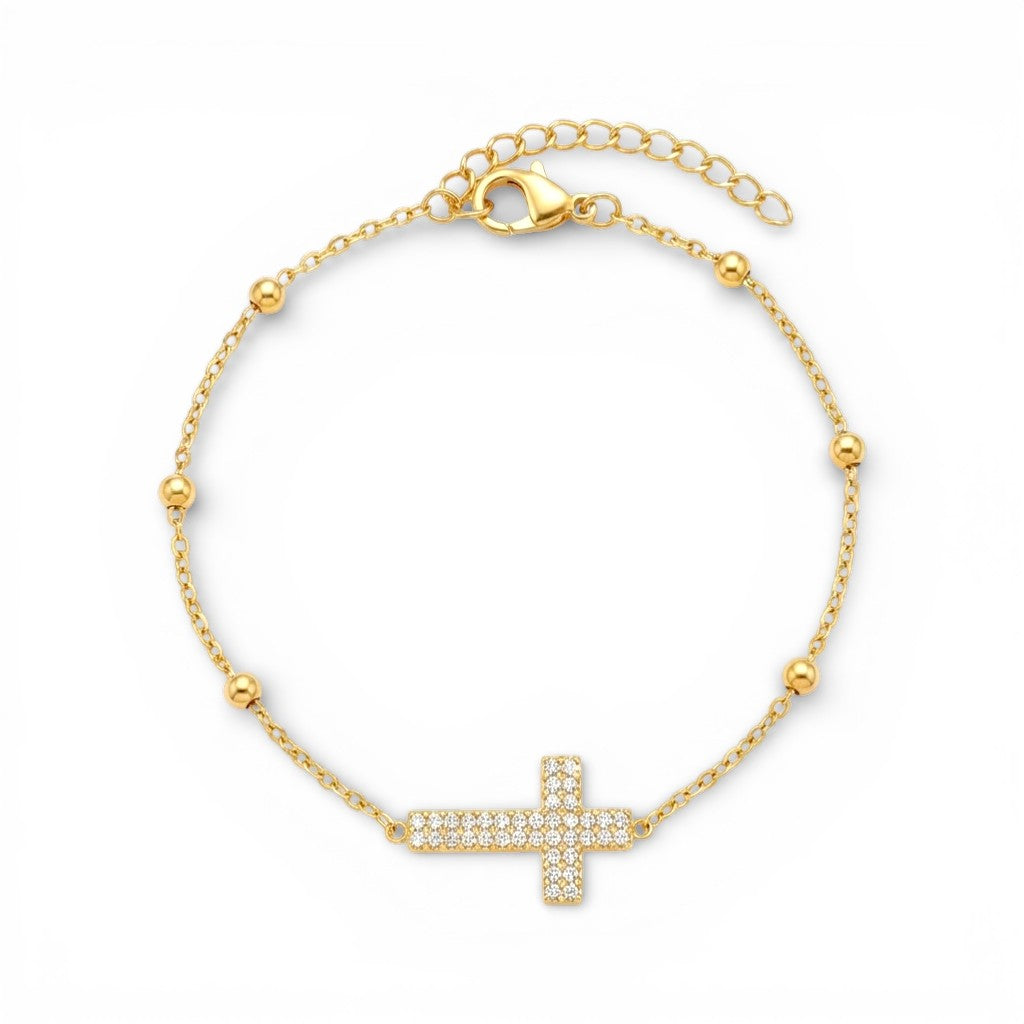 Bracciale Catena con Croce in Pavé In Acciaio Inossidabile