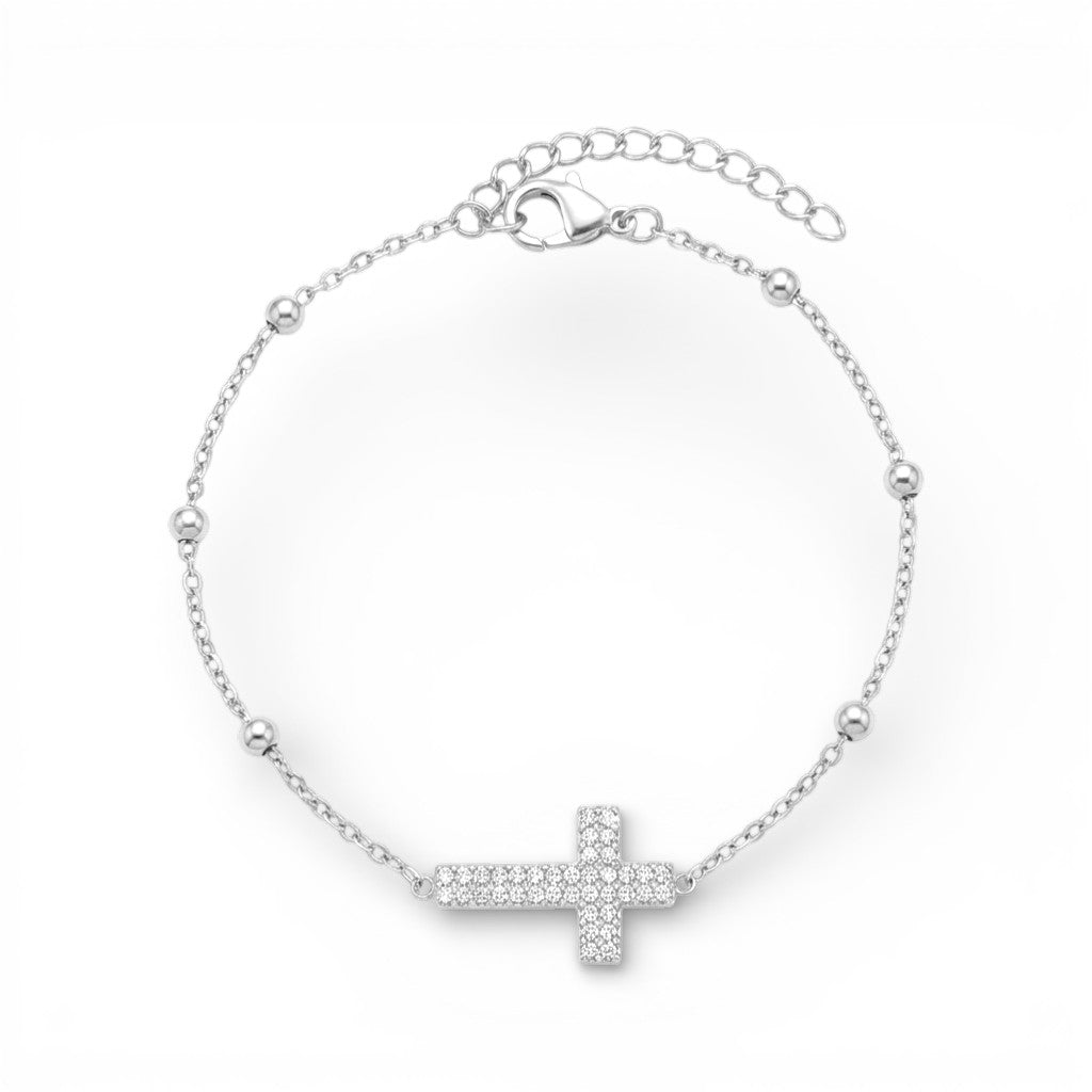 Bracciale Catena con Croce in Pavé In Acciaio Inossidabile
