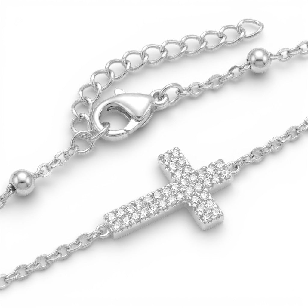 Bracciale Catena con Croce in Pavé In Acciaio Inossidabile
