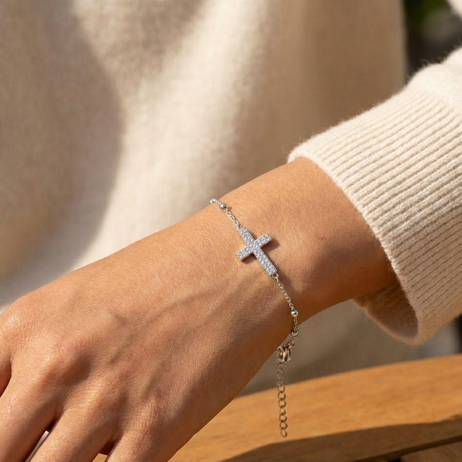 Bracciale Catena con Croce in Pavé In Acciaio Inossidabile