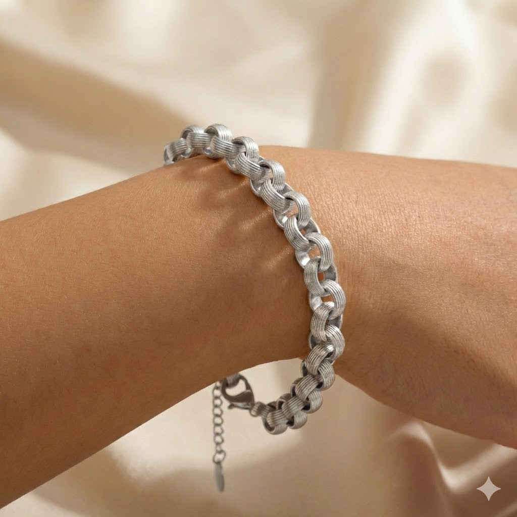 Bracciale Catena Maglie Rigate In Acciaio Inossidabile