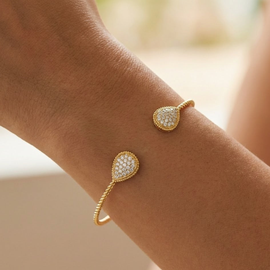 Bracciale Rigido Intrecciato con Gocce di Luce In Acciaio Inossidabile