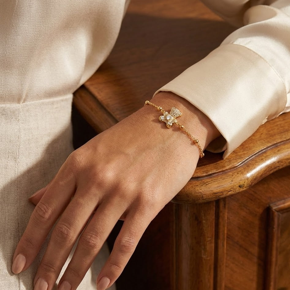 Bracciale Orsetto Zirconato In Acciaio Inossidabile
