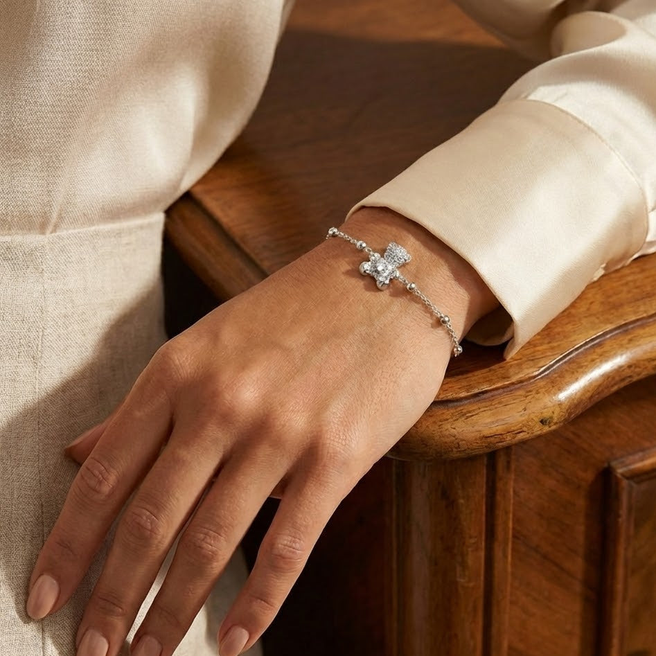 Bracciale Orsetto Zirconato In Acciaio Inossidabile
