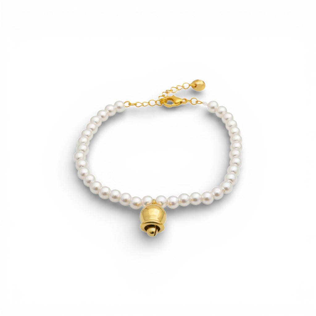 Bracciale di Perle con Campanellino In Acciaio Inossidabile