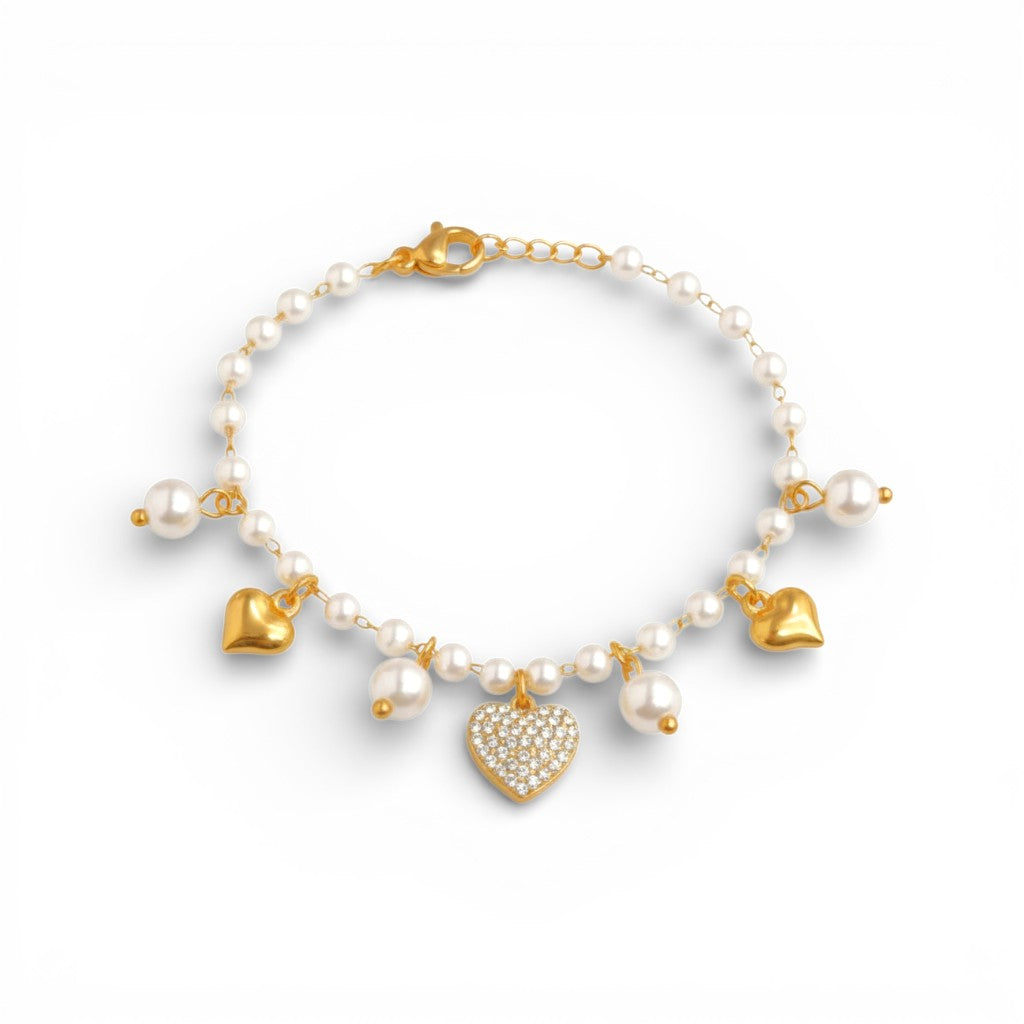 Bracciale Perle e Cuori In Acciaio Inossidabile