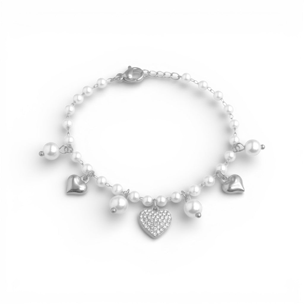 Bracciale Perle e Cuori In Acciaio Inossidabile