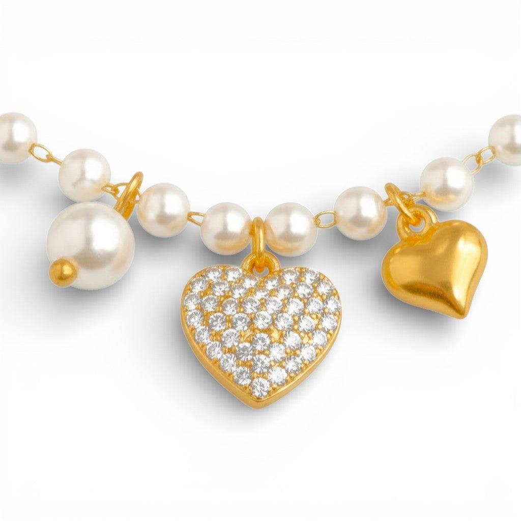 Bracciale Perle e Cuori In Acciaio Inossidabile