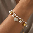 Bracciale Perle e Cuori In Acciaio Inossidabile