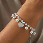 Bracciale Perle e Cuori In Acciaio Inossidabile