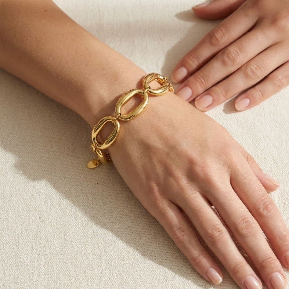 Bracciale Catena Ovali Bombati In Acciaio Inossidabile