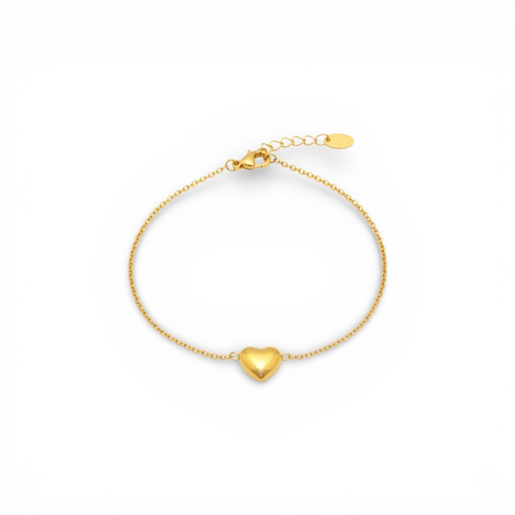 Bracciale con Charm Cuore Bombato In Acciaio Inossidabile