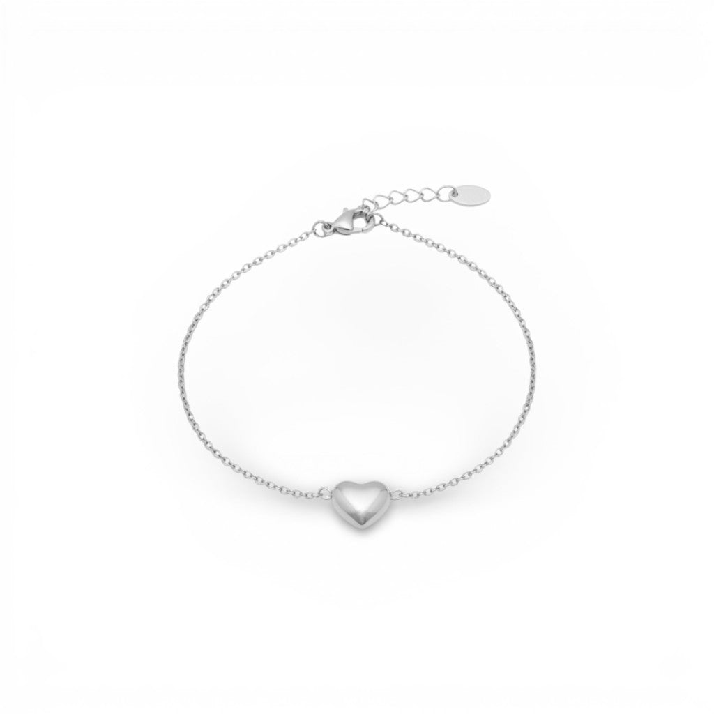 Bracciale con Charm Cuore Bombato In Acciaio Inossidabile