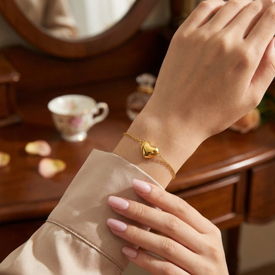 Bracciale con Charm Cuore Bombato In Acciaio Inossidabile