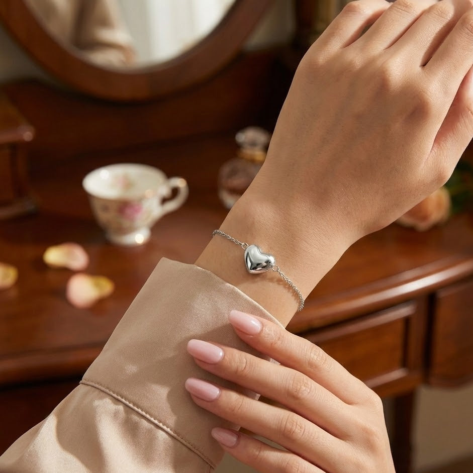 Bracciale con Charm Cuore Bombato In Acciaio Inossidabile