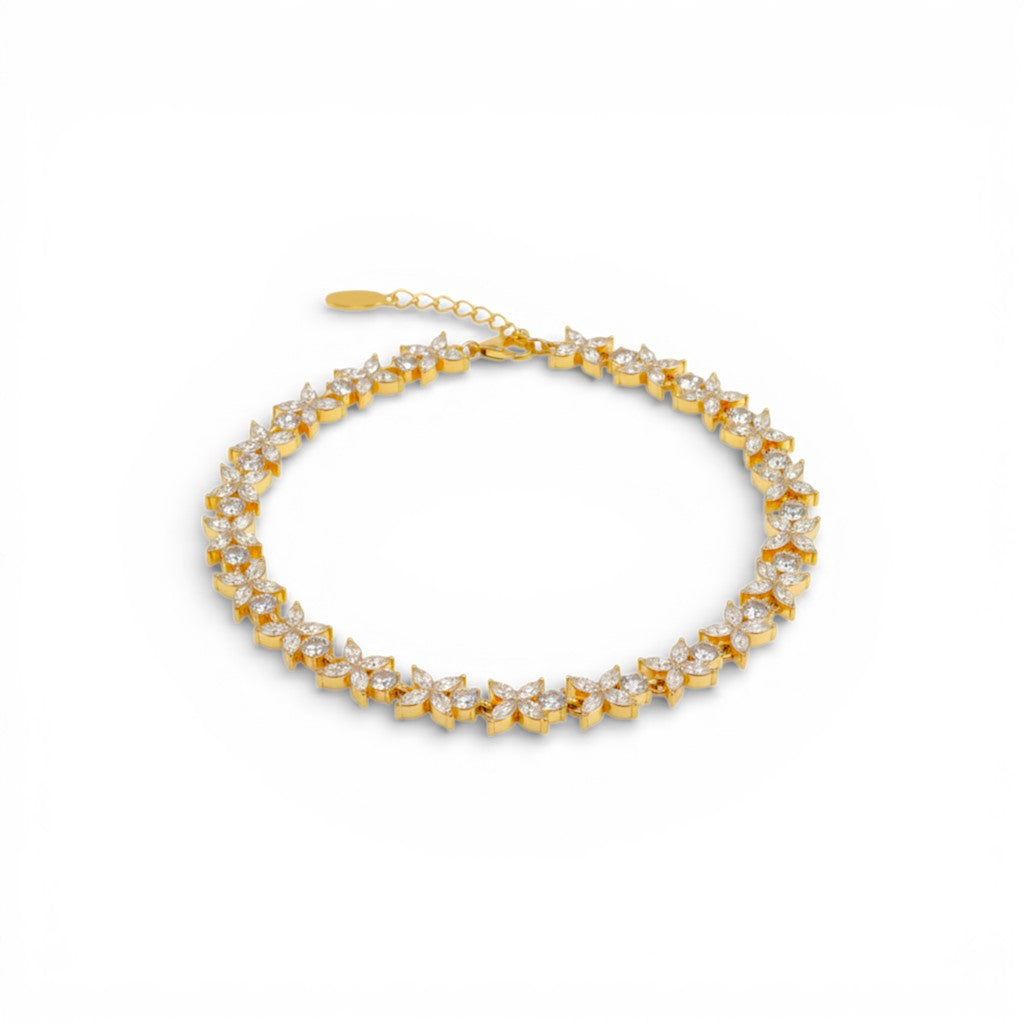 Bracciale Tennis con Fiori di Zirconi In Acciaio Inossidabile