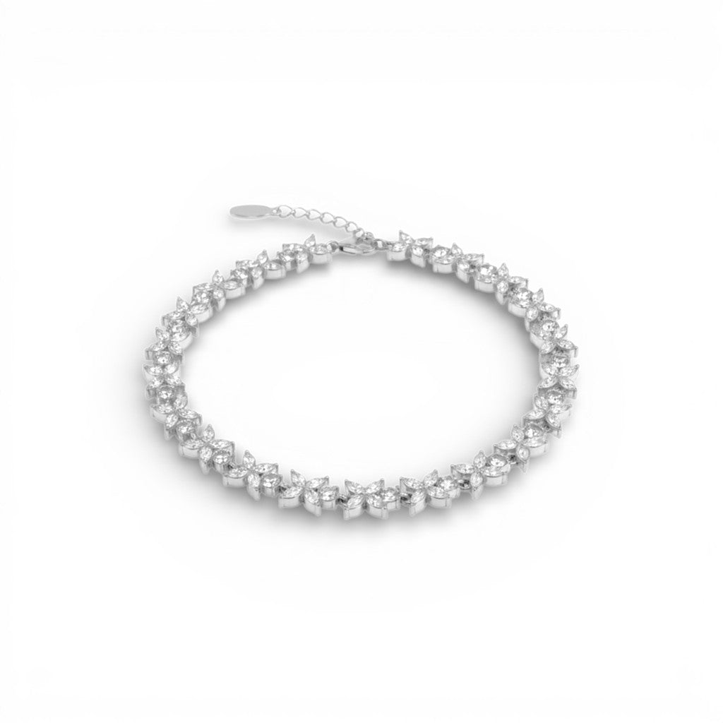 Bracciale Tennis con Fiori di Zirconi In Acciaio Inossidabile
