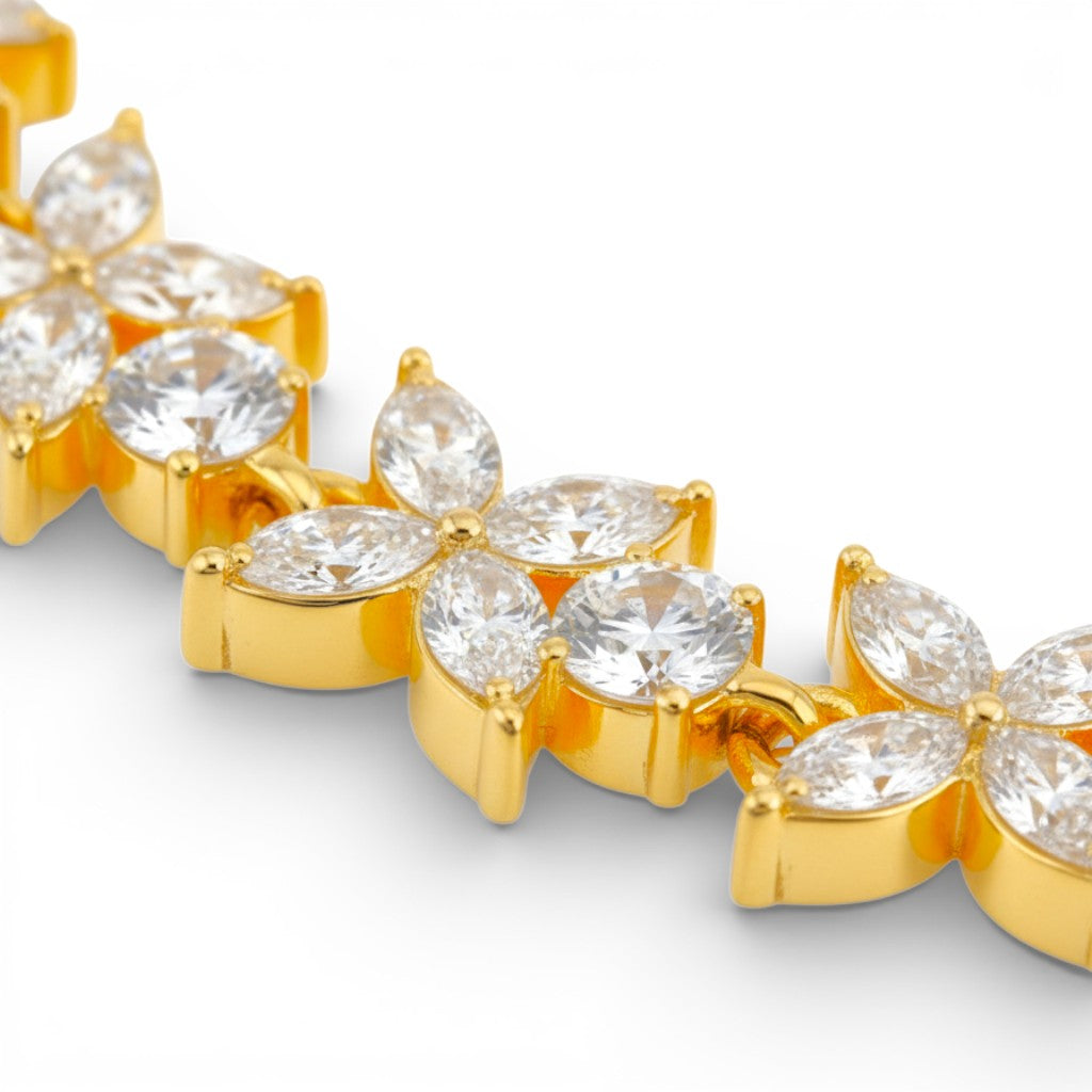 Bracciale Tennis con Fiori di Zirconi In Acciaio Inossidabile