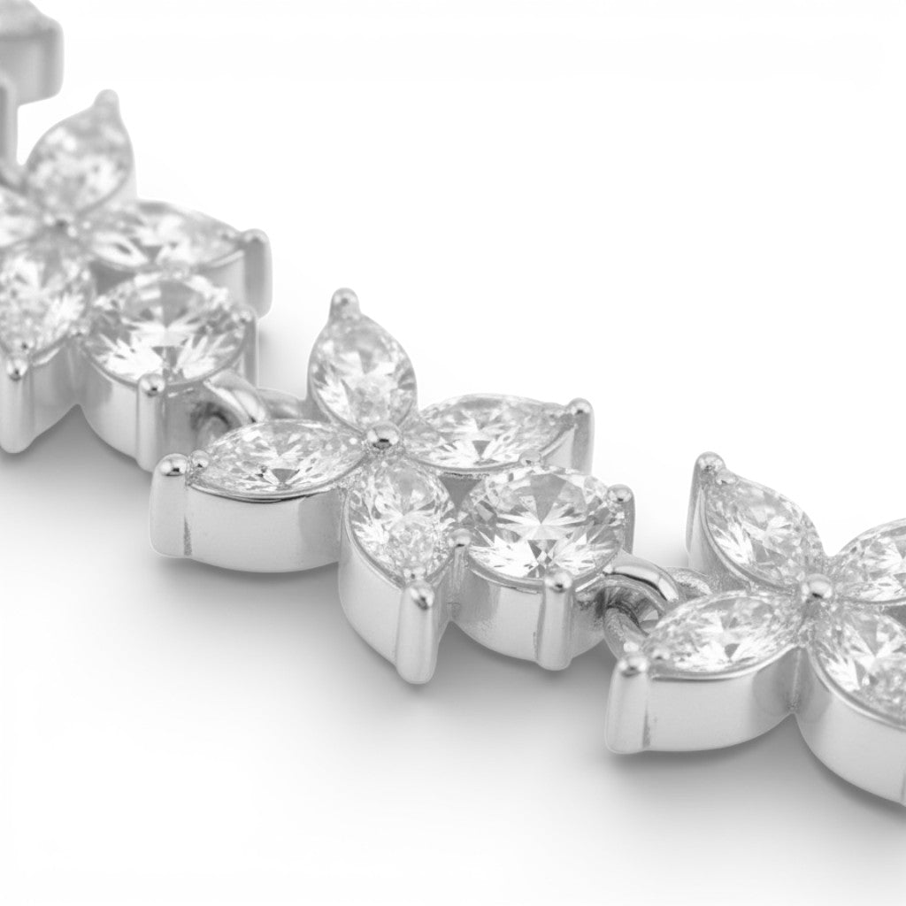 Bracciale Tennis con Fiori di Zirconi In Acciaio Inossidabile