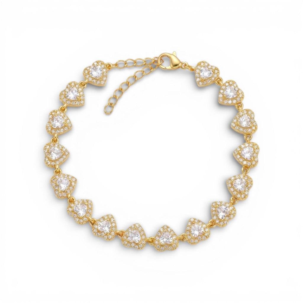 Bracciale Tennis Cuori Pavé In Acciaio Inossidabile