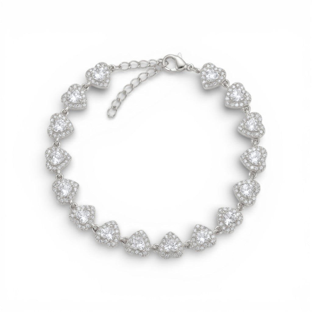 Bracciale Tennis Cuori Pavé In Acciaio Inossidabile