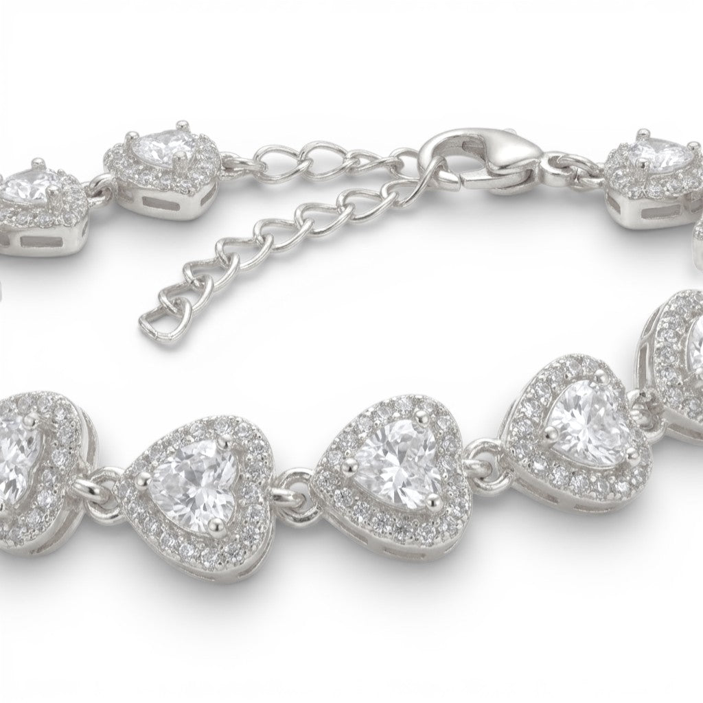 Bracciale Tennis Cuori Pavé In Acciaio Inossidabile