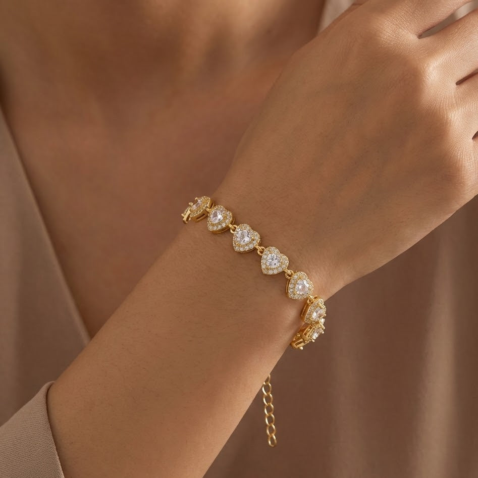 Bracciale Tennis Cuori Pavé In Acciaio Inossidabile